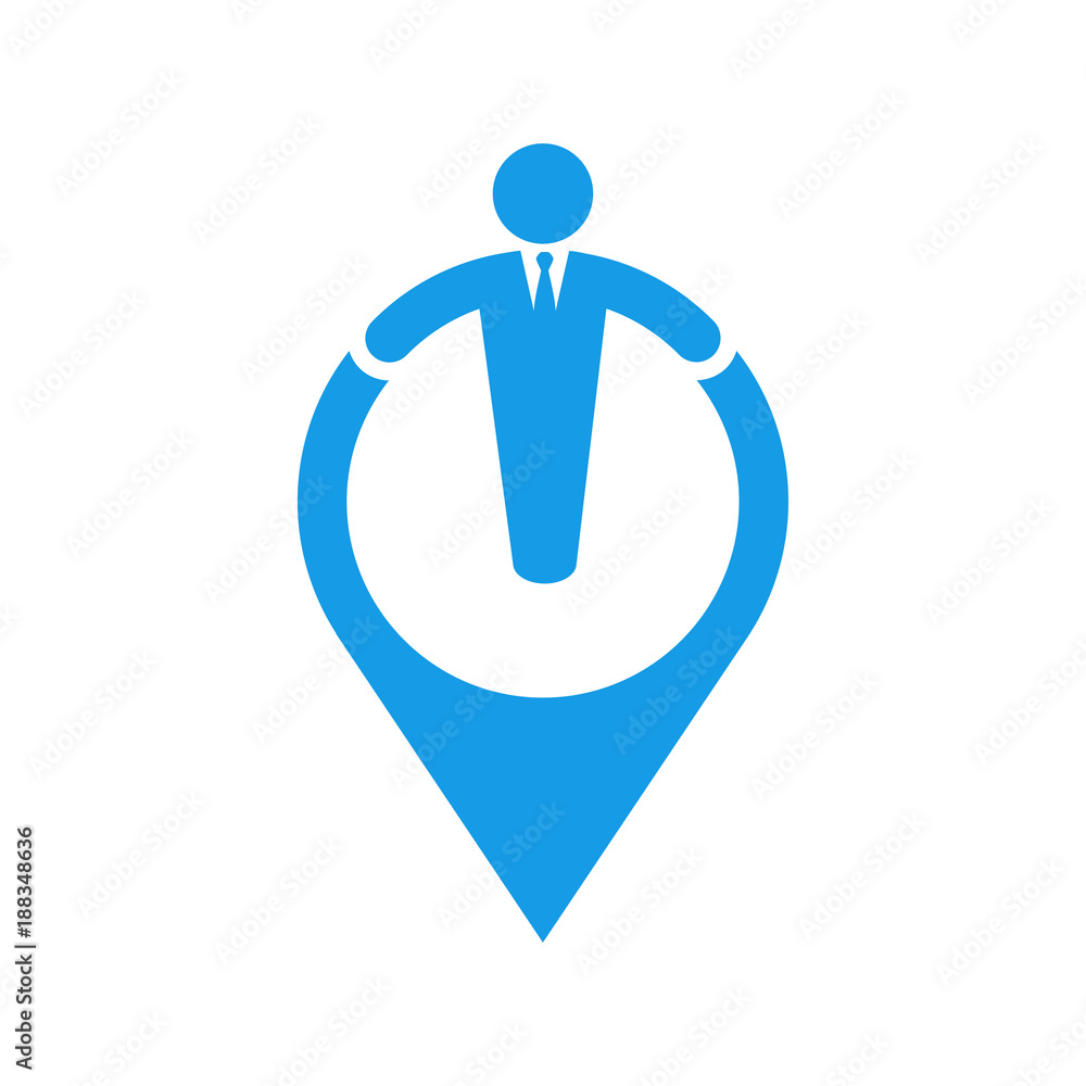 Icono plano puntero con hombre azul en fondo blanco Icono plano puntero con hombre azul en fondo blanco