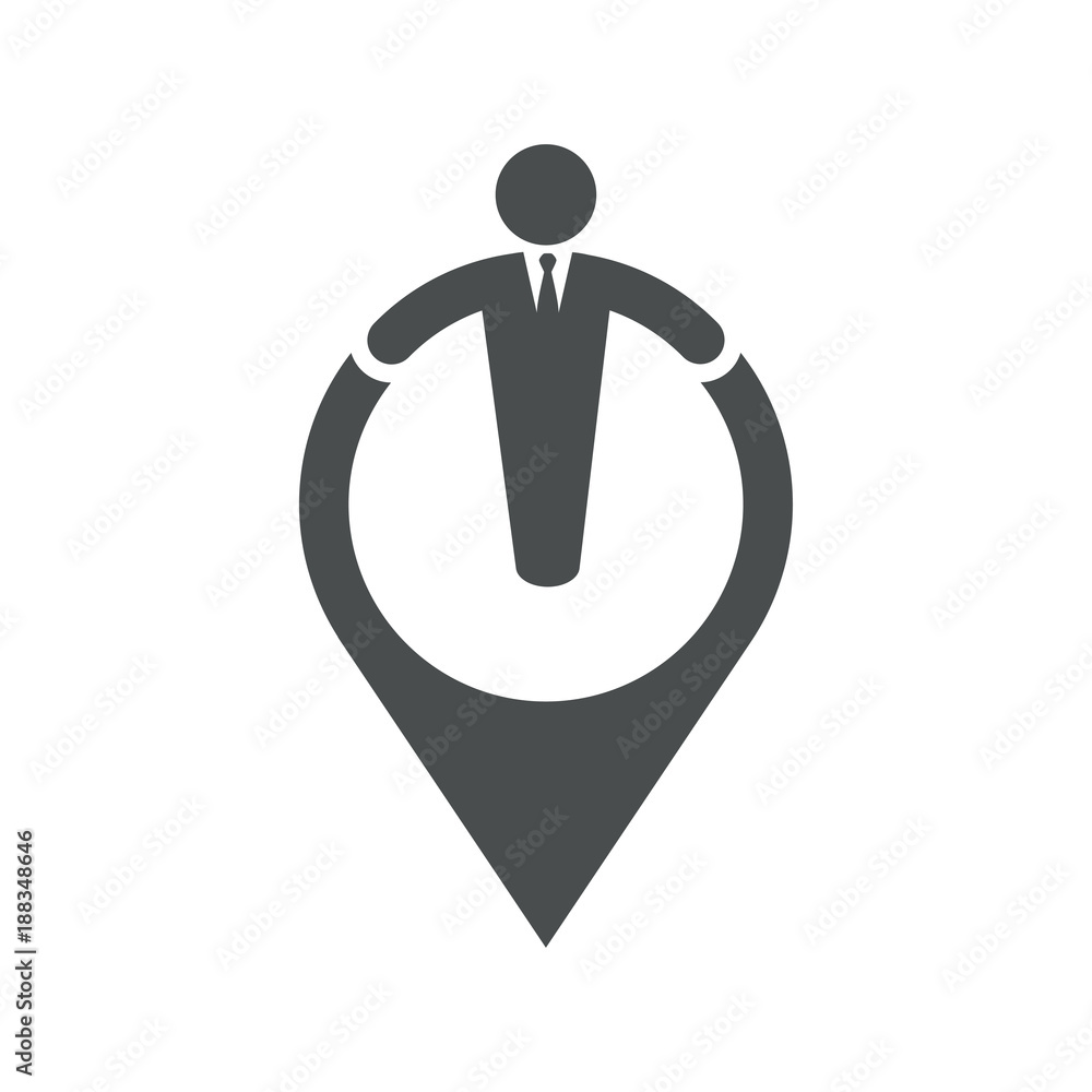Icono plano puntero con hombre gris en fondo blanco Icono plano puntero con hombre gris en fondo blanco