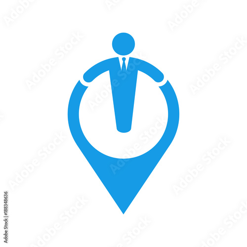 Icono plano puntero con hombre azul en fondo blanco