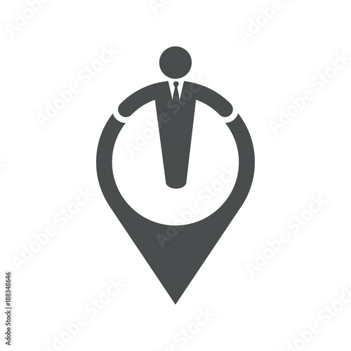 Icono plano puntero con hombre gris en fondo blanco