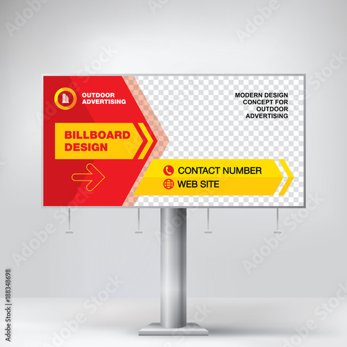 Billboard banner, modern design for outdoor advertising, graphic red template for posting photos and text, background vector