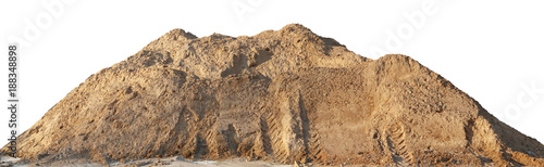 A large pile of construction sand with traces of tractor wheels