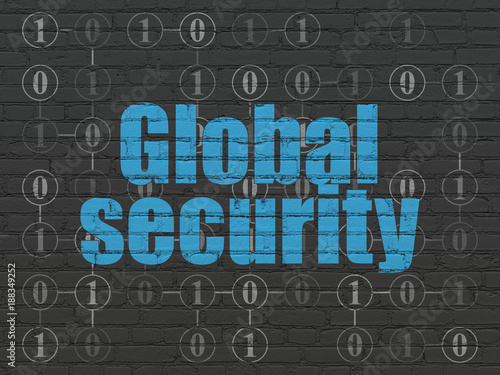 Privacy concept: Painted blue text Global Security on Black Brick wall background with Scheme Of Binary Code