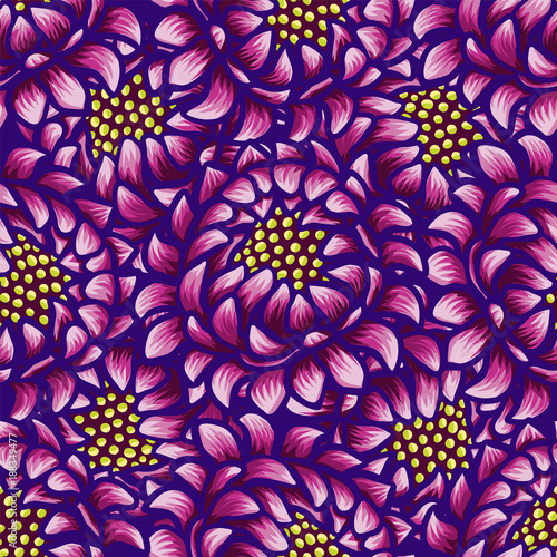 Floral hand drawn vintage seamless pattern with flowers. Fabulous purple flow...