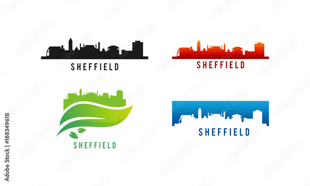 Set of Various Sheffield city Skyline silhouette vector illustration