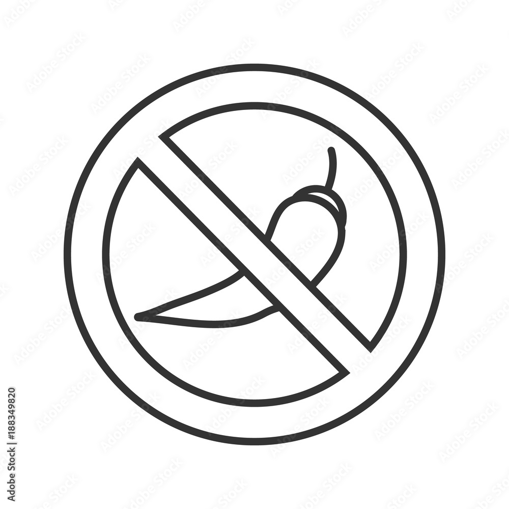 Forbidden sign with chilli pepper linear icon Forbidden sign with chilli pepper linear icon