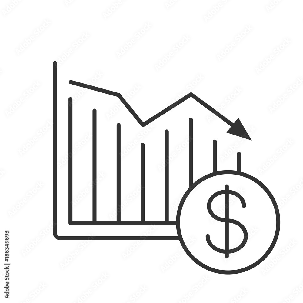 Dollar falling linear icon Dollar falling linear icon