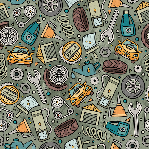 Cartoon cute hand drawn Automotive seamless pattern