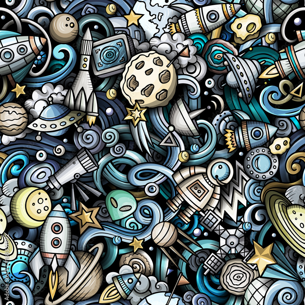 Cartoon cute doodles Space seamless pattern Cartoon cute doodles Space seamless pattern