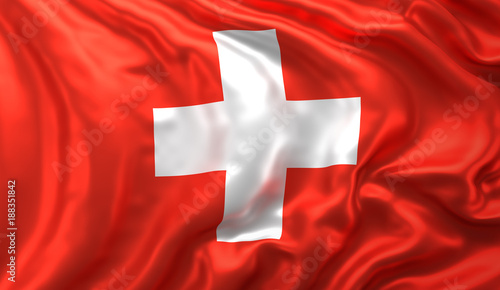 Swiss flag waving in the wind photo
