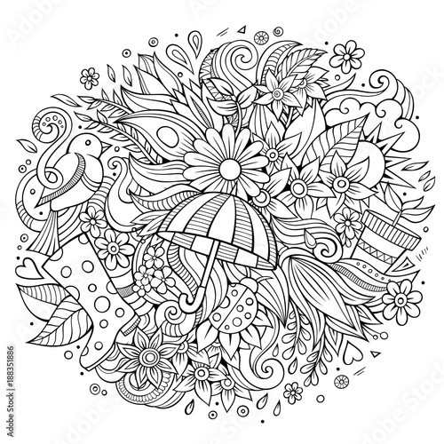 Cartoon cute doodles hand drawn Spring illustration