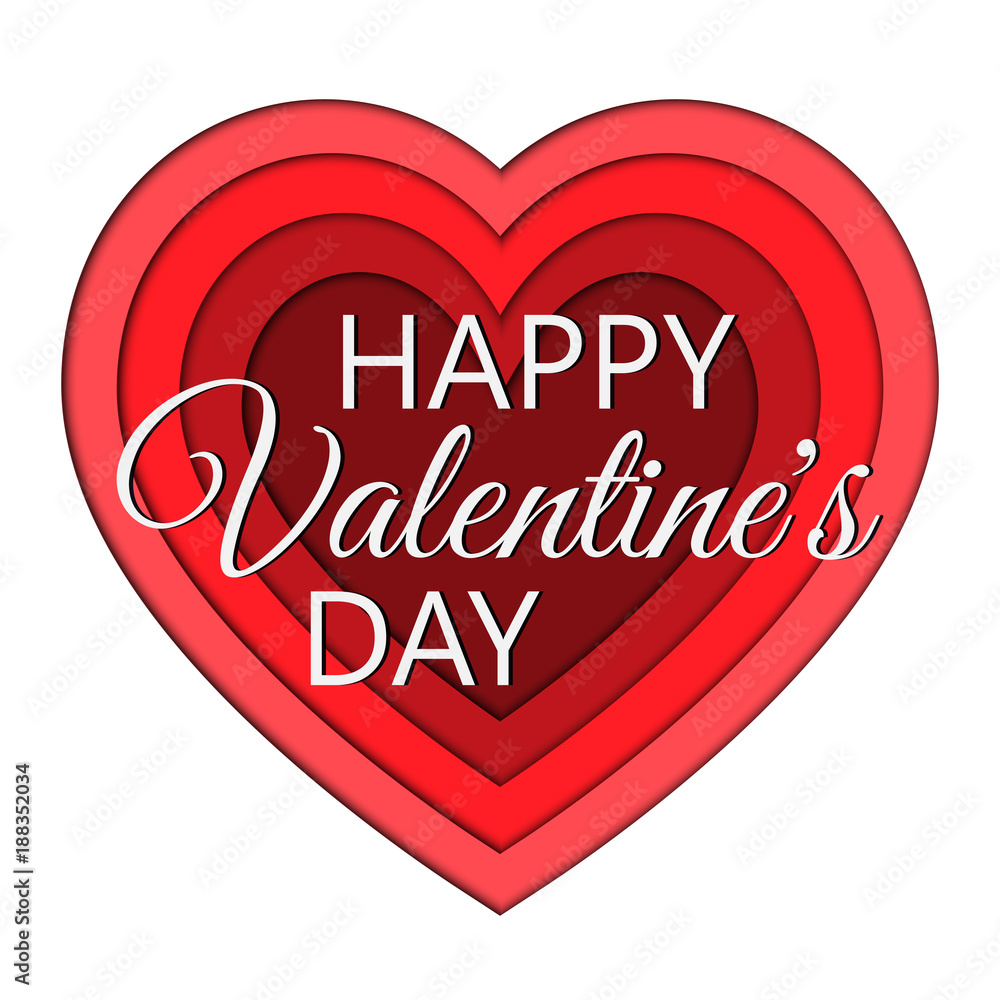 Valentine's Day Lettering on paper cut heart greeting card. Template for greeting card, invitation and various design products. Vector illustration. Valentine's Day Lettering on paper cut heart greeting card. Template for greeting card, invitation and various design products. Vector illustration.