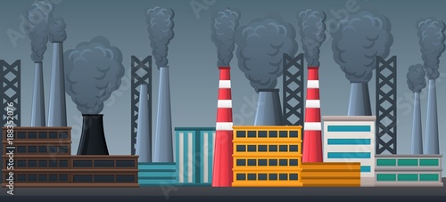Factory industrial landscape,factory pollution concept illustration,polluted sky and air,pipes