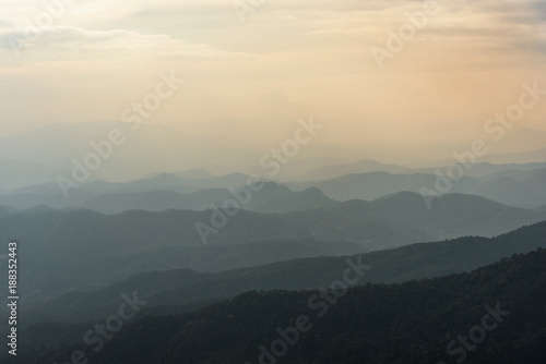 mountain landscape , mountain layer at the Northern of Thailand (dark and soft yellow tone)