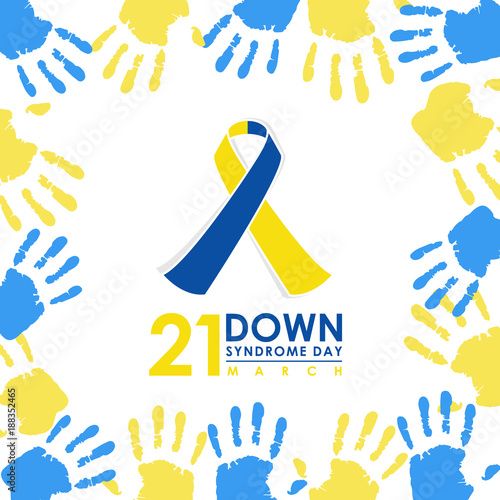 World down syndrome day - 21 march with Blue and Yellow ribbon sign and Blue and yellow hand paint sign frame vector banner design