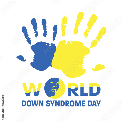 World down syndrome day with Blue and Yellow hand paint sign and face down syndrome sign vector banner design