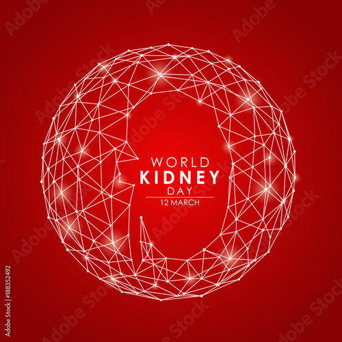 world kidney day - 12 march with line low poly kidney sign in circle Earth on red background vector design