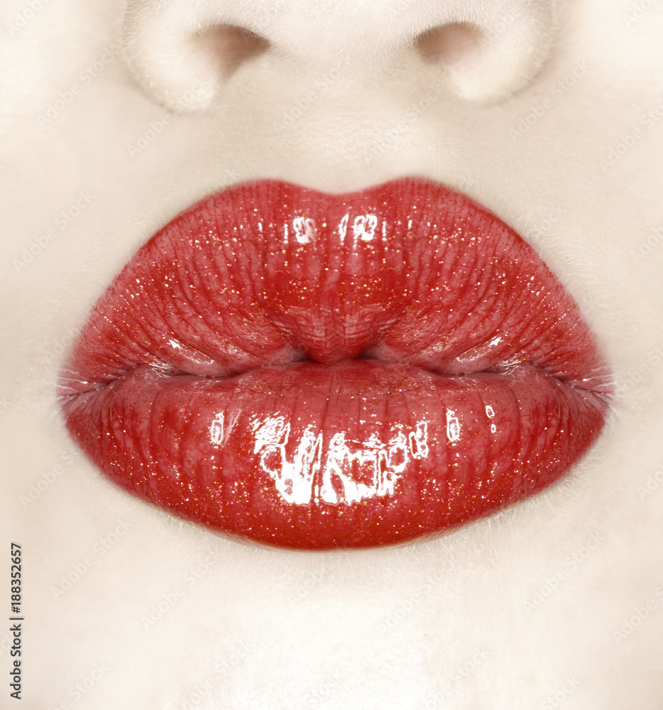 Obraz premium red kissing lips close-up