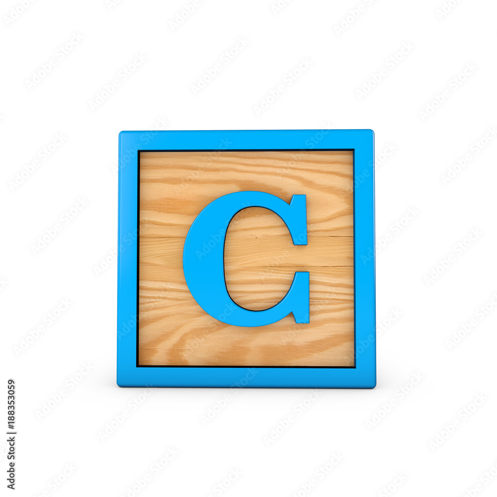 Letter C wodden childrens toy alphabet block. 3D Rendering Letter C wodden childrens toy alphabet block. 3D Rendering