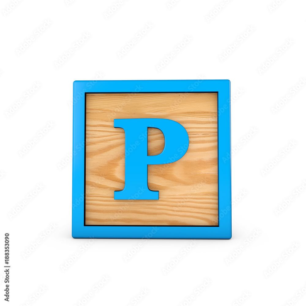 Letter P wodden childrens toy alphabet block. 3D Rendering Letter P wodden childrens toy alphabet block. 3D Rendering