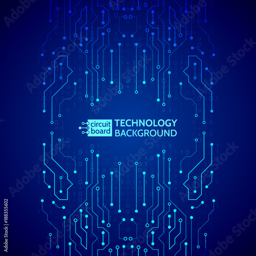 High-tech technology background texture. Blue circuit board vector illustration.