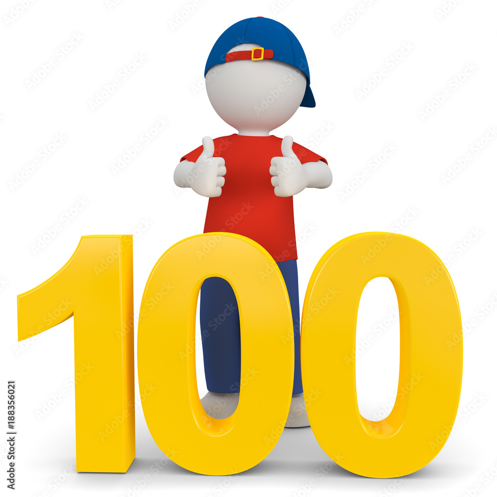 3d Männchenin der Schule, kann schon bis 100 zählen. Stock-Illustration