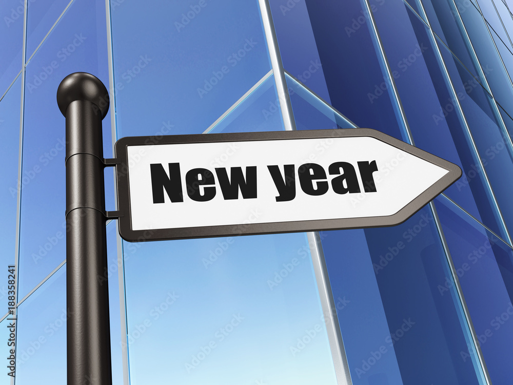 Holiday concept: sign New Year on Building background, 3D rendering