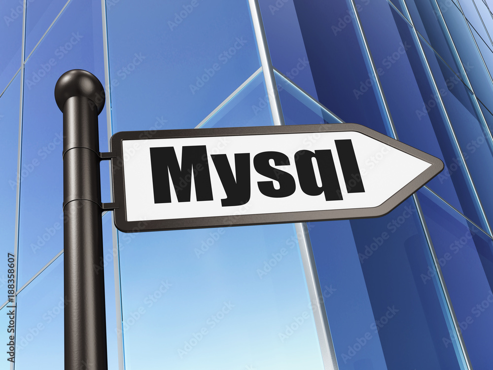 Database concept: sign MySQL on Building background, 3D rendering Database concept: sign MySQL on Building background, 3D rendering