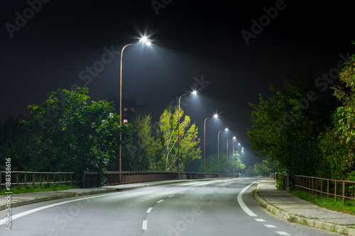 night urban road at night wit modern LED street lights