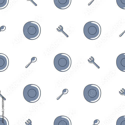 Seamless pattern of plate, fork, spoon