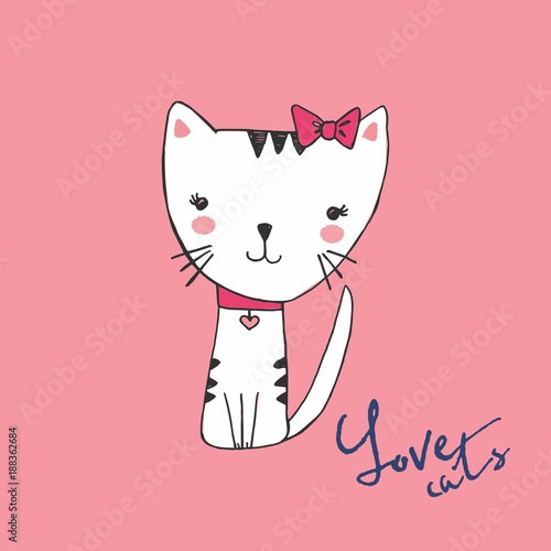 Sketch illustration of white cat girl. Love cat. Original character
