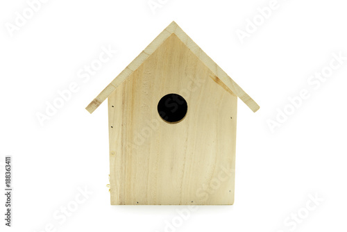 Bird nesting box on white isolated background.