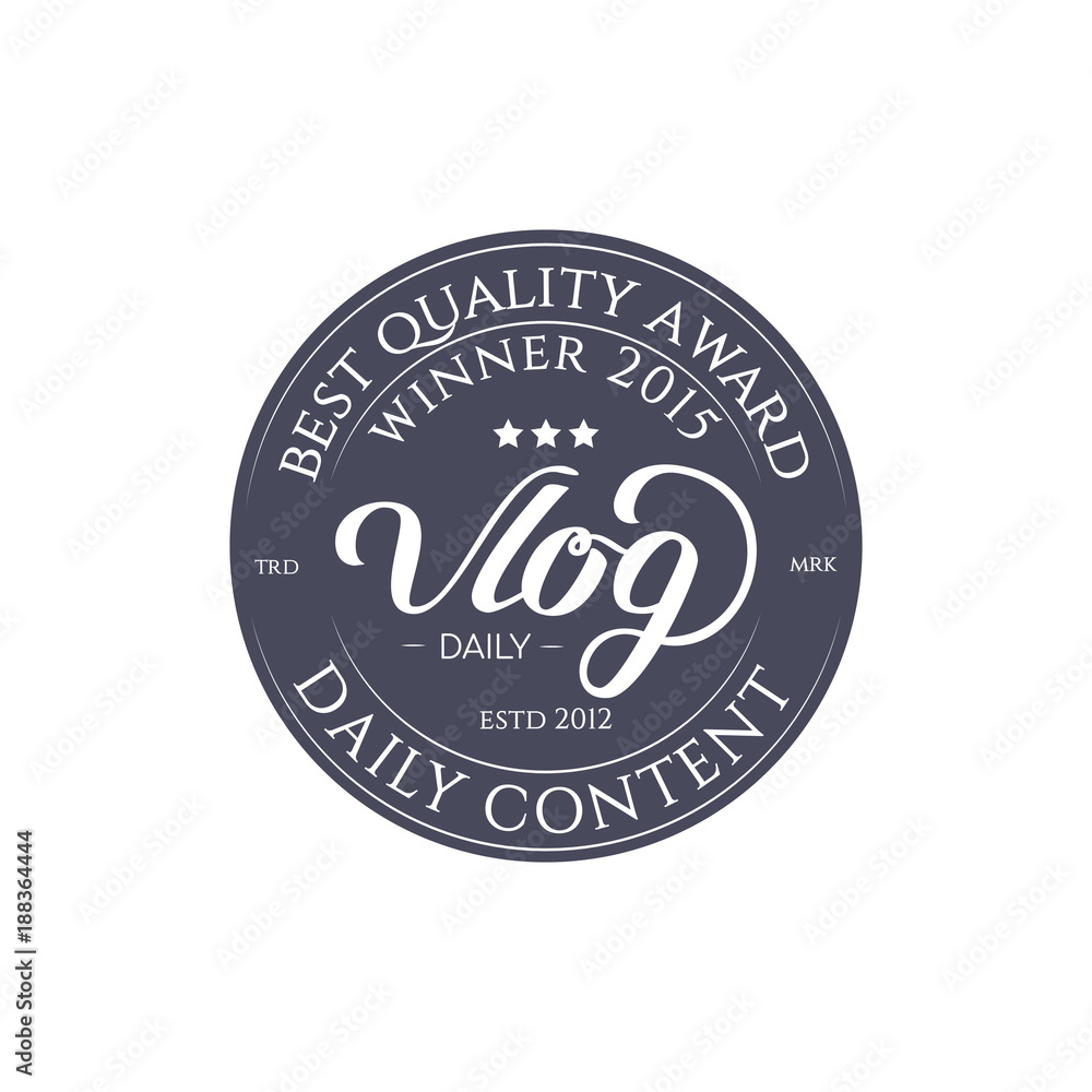 Round Badge Daily Vlog Blogger with Hand Drawn Lettering Isolated in White Background. Black Logo Emblem Vector Illustration. Can be used for Logotype, Branding.