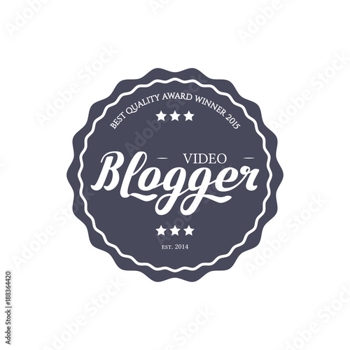Round Badge Video Blogger with Hand Drawn Lettering Isolated in White Background. Black Logo Emblem Vector Illustration. Can be used for Logotype, Branding.