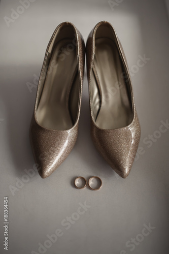 Wedding, luxury bridal shoes with diamonds photo