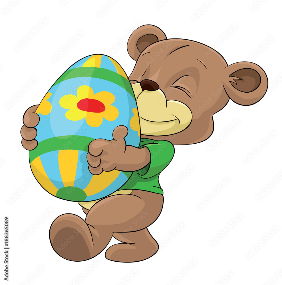 Bear holding Easter egg happy teddy bear walking with Easter egg