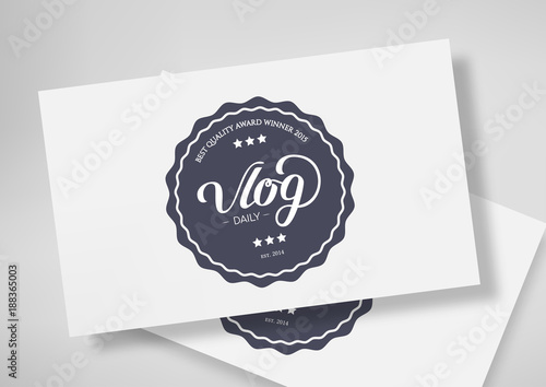 Round Badge Daily Vlog Blogger with Hand Drawn Lettering Isolated on Business Card Template. Black Logo Emblem Vector Illustration. Can be used for Logotype, Branding.