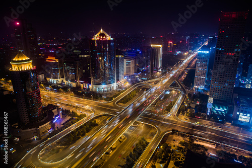 Night view of CBD city architecture in Beijing photo