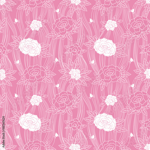 Peony japanese pattern seamless vector. Oriental floral background. Vintage pink flowers print for house wallpaper  kimono fabric  fashion woman asian clothing  home textile and bedlinen  packaging.