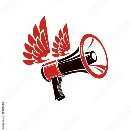Loudspeaker vector illustration isolated on white. Misleading and brainwashing information, fake news concept