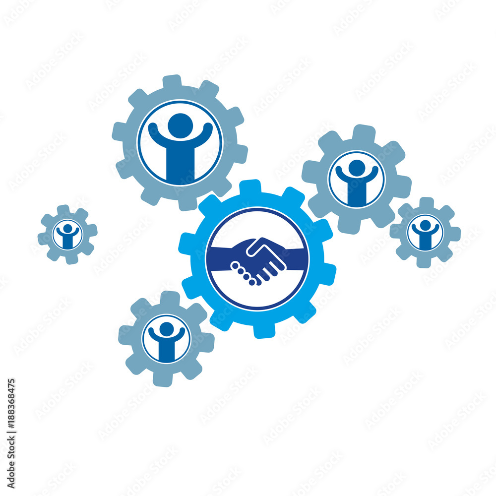 Successful Business and Leader creative logo, handshake pact sign, vector conceptual symbol isolated on white background. Special and unique sign. Gears and cogs system. Successful Business and Leader creative logo, handshake pact sign, vector conceptual symbol isolated on white background. Special and unique sign. Gears and cogs system.