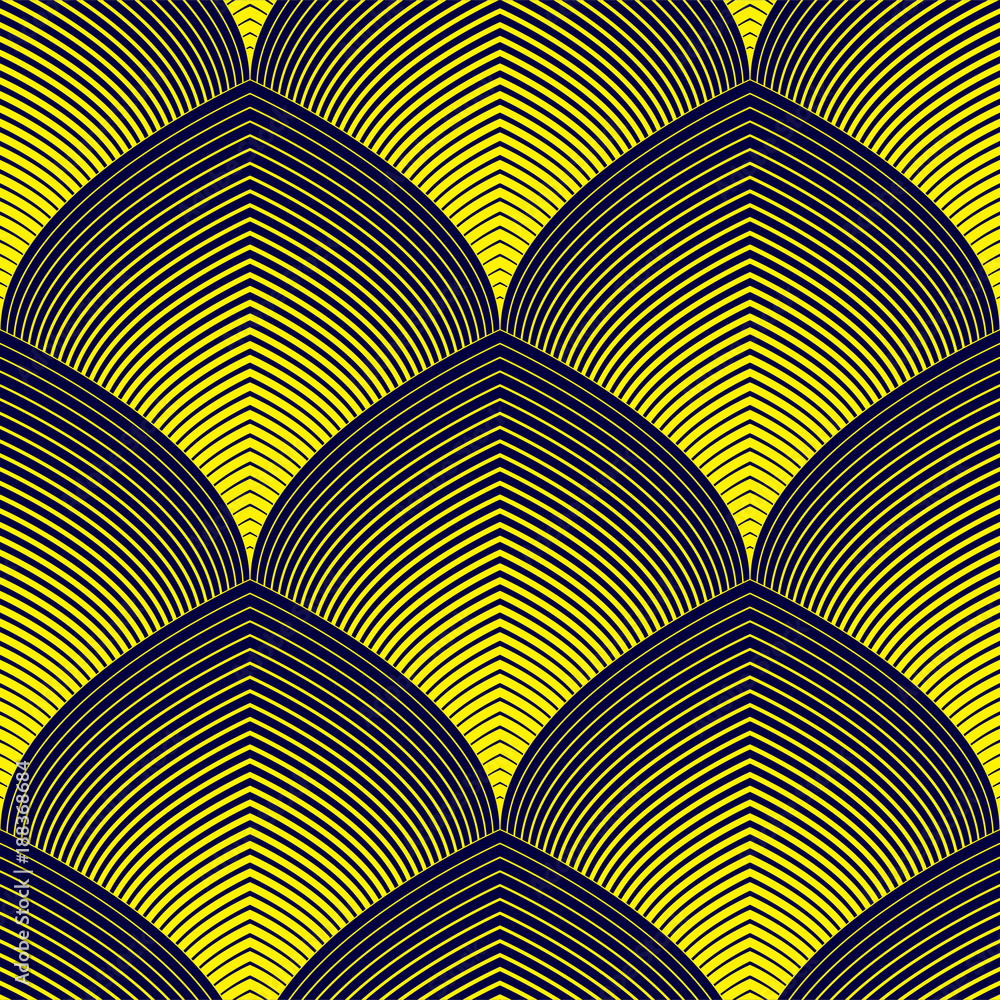 Abstract lines geometric seamless pattern, vector repeat endless fabric background. Roof tiling or fish squama shapes motif. Usable for fabric, wallpaper, wrapping, web and print.