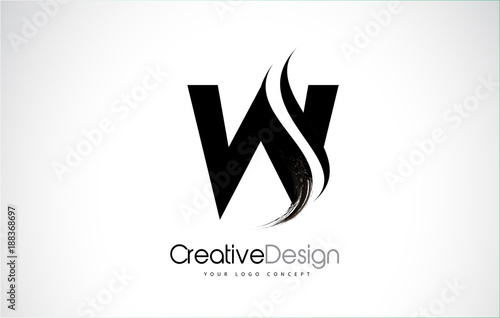W Letter Design Brush Paint Stroke.