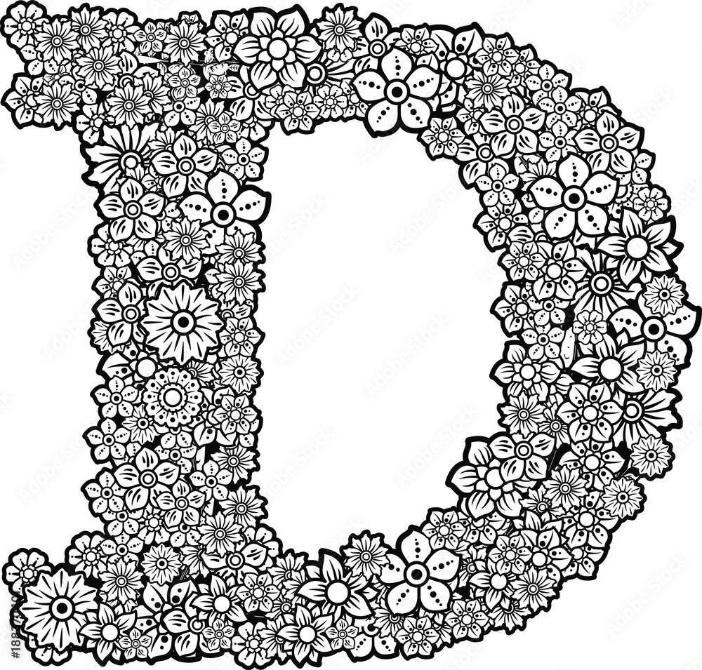Flowers doodle in the letter D. Vector Clip Art Serie 04/26 เวกเตอร์ ...