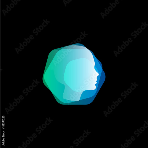 Abstract head hair style hexagon shape vector logo template. Face icon. New technology, innovation product.