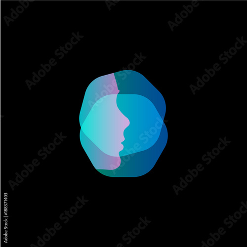 Virtual reality modern vector logo template. Face id profile, scanning face silhouette, future technology icon on black background.