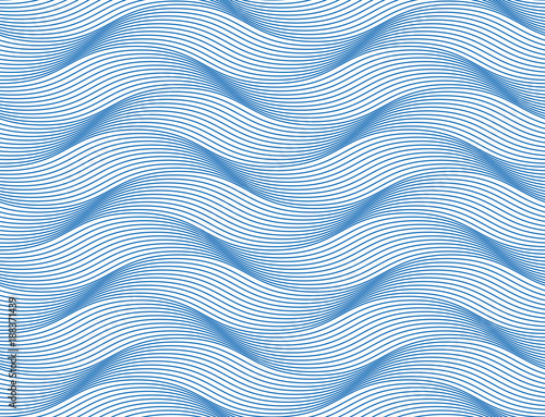 Waves seamless pattern, vector water runny curve lines abstract repeat endless background, blue colored rhythmic waves.