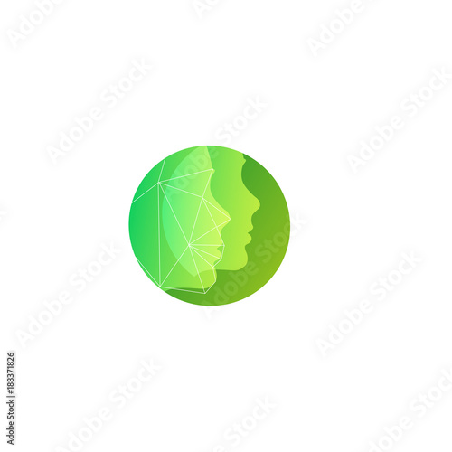 Green silhouette two face vector round logo template for natural cosmetics, beauty salons for facial skin care and plastic surgery.