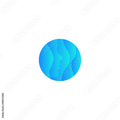 Abstract waving round shape, blue face with water waves vector logo template.