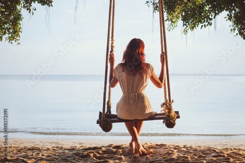 relaxation, woman on beach swing